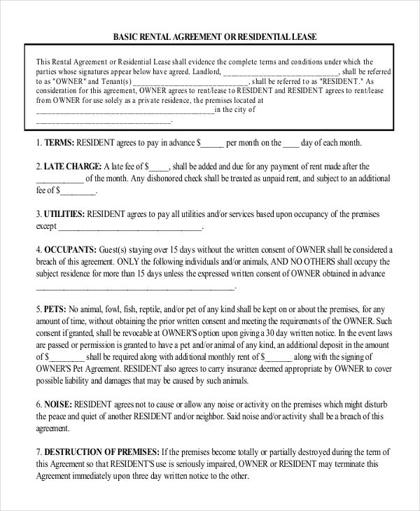 one page agreement template 6 one page rental agreement printable 