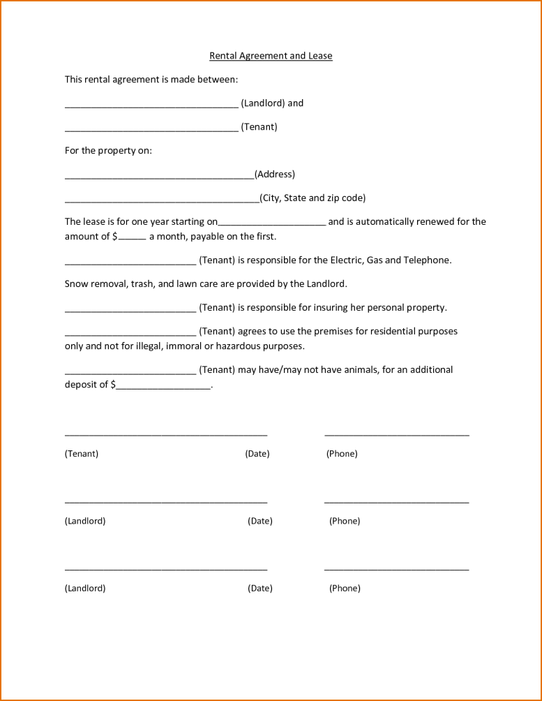 1 Page Rental Agreement form Ideal 8 Simple One Page Lease 