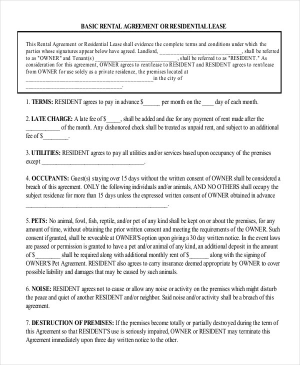 1 page lease agreement template 1 page rental agreement template 