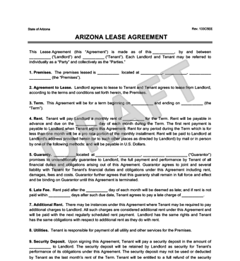 Arizona Residential Lease/Rental Agreement Form & Template | Free PDF