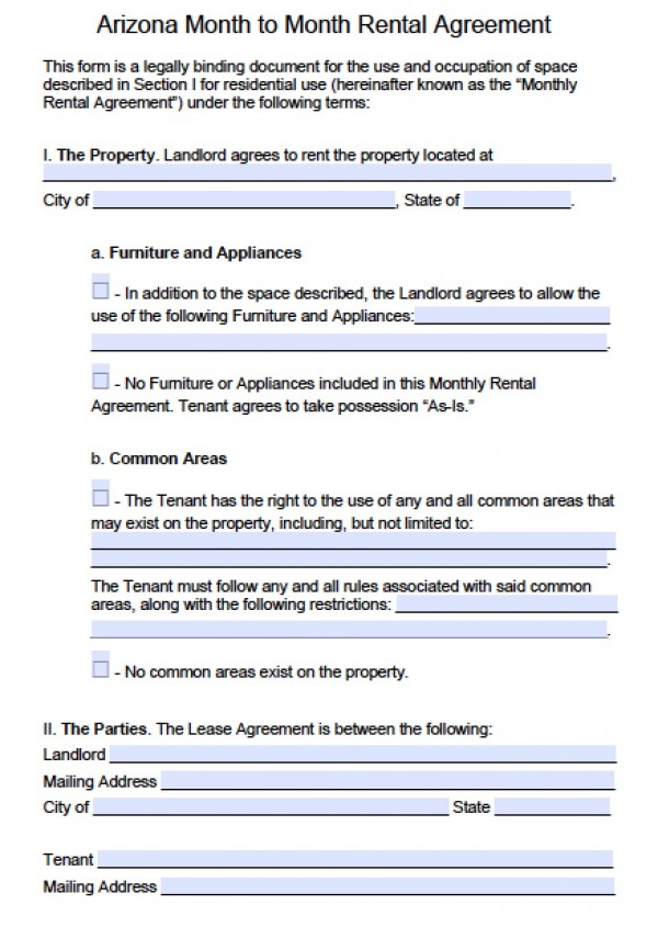 Free Arizona Month to Month Rental Agreement | PDF | Word (.doc)