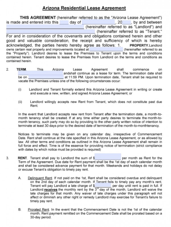 Free Arizona Residential Lease Agreement | PDF | Word (.doc)
