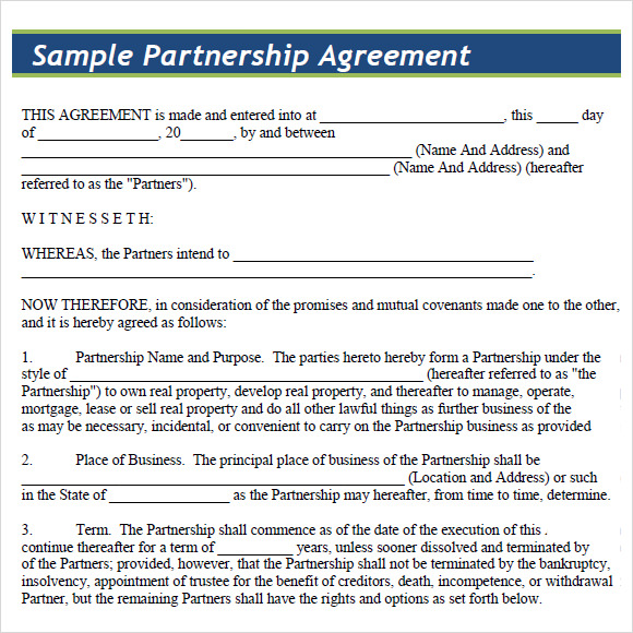 business partnership agreement template free download download 