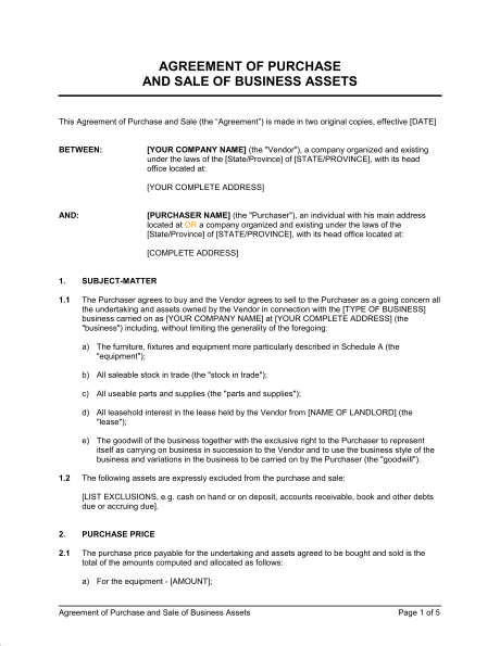 business purchase and sale agreement template business purchase 