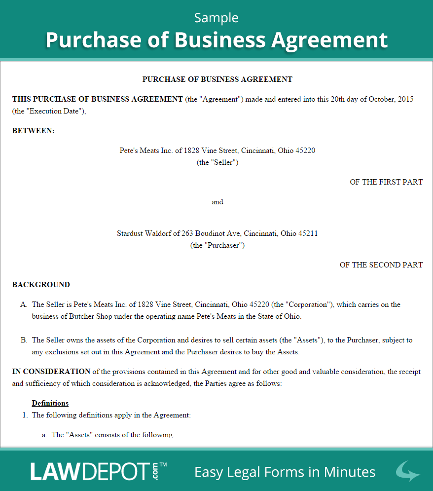 Purchase of Business Agreement Template (US) | LawDepot