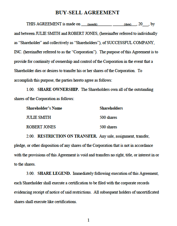 shareholder buyout agreement template download sample buy sell 