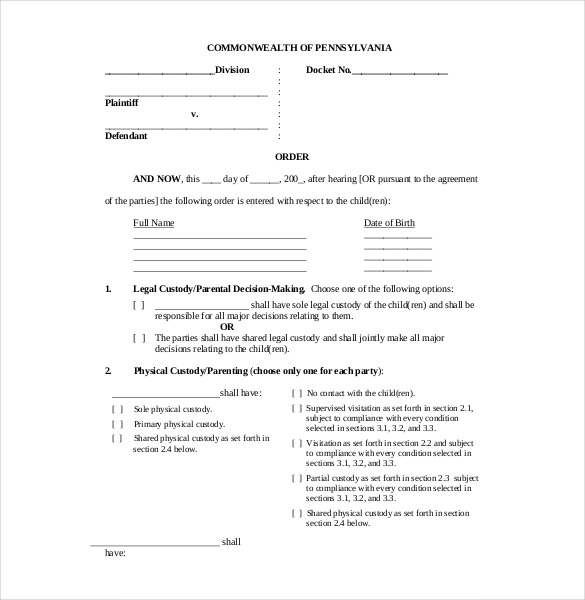 custody agreement template visitation agreement template emsec 