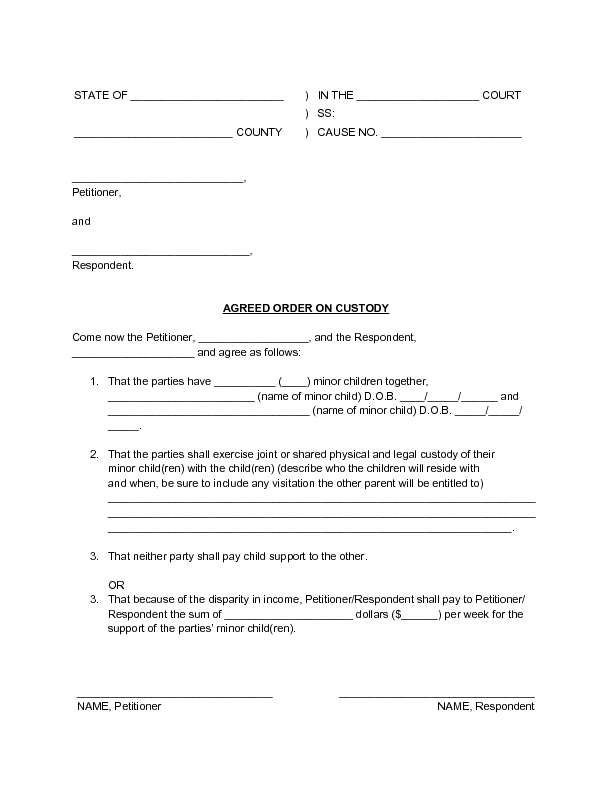 shared custody agreement template template for child custody 