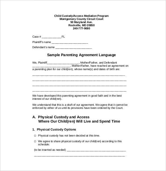 template for child custody agreement custody agreement template 10 