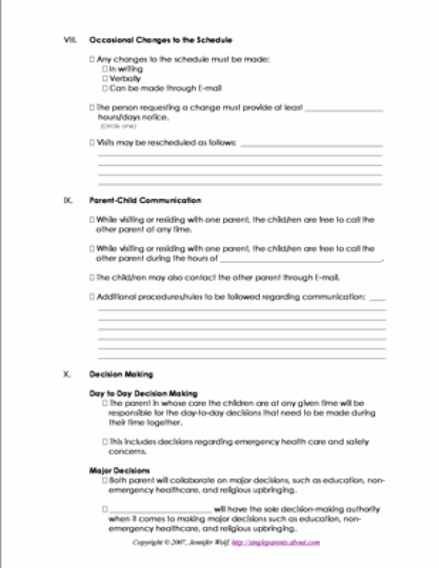 co parenting contract agreement template 4 free printable forms 