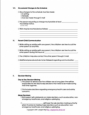 co parenting contract agreement template parenting plan worksheets 