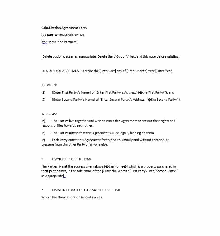 Cohabitation Agreement 30+ Free Templates & Forms Template Lab