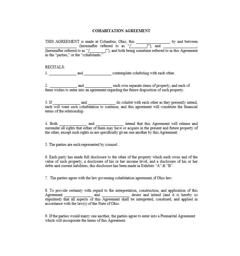 cohabitation agreement template cohabitation agreement 30 free 