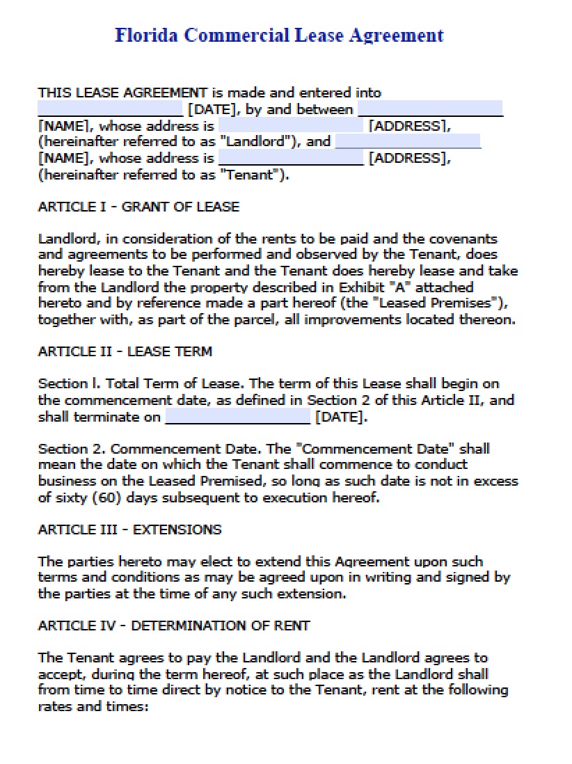 Free Florida Commercial Lease Agreement | PDF | Word (.doc)