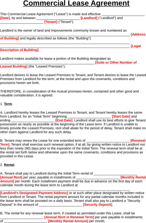 texas commercial lease agreement template commercial lease form 