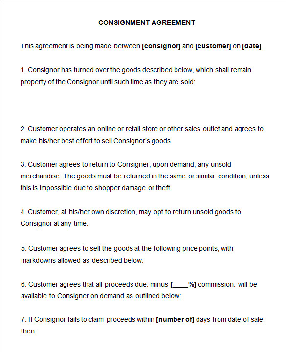 consignment agreement template consignment contract template 6 