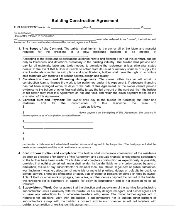 9+ Construction Agreement Templates Free Samples, Examples Format 