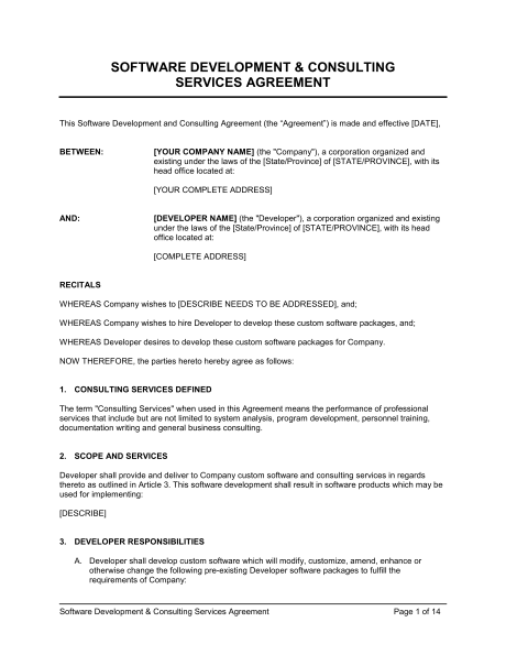 fulfillment services agreement template software development and 