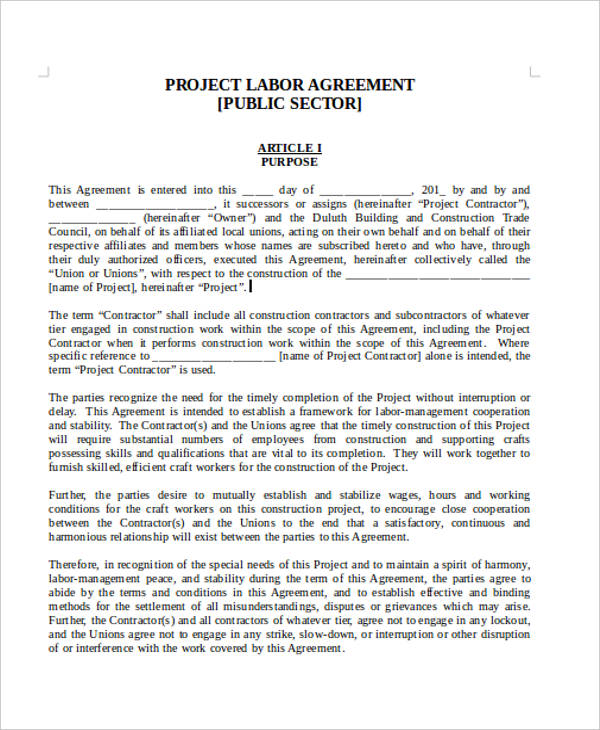 Labor Agreement Templates 6 Free Word, PDF Format Download 