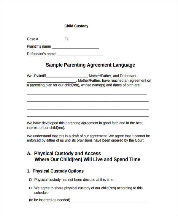 living arrangement agreement for ex template 45 luxury child 