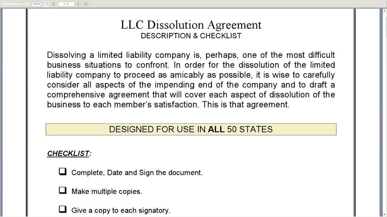 LLC Dissolution Agreement YouTube