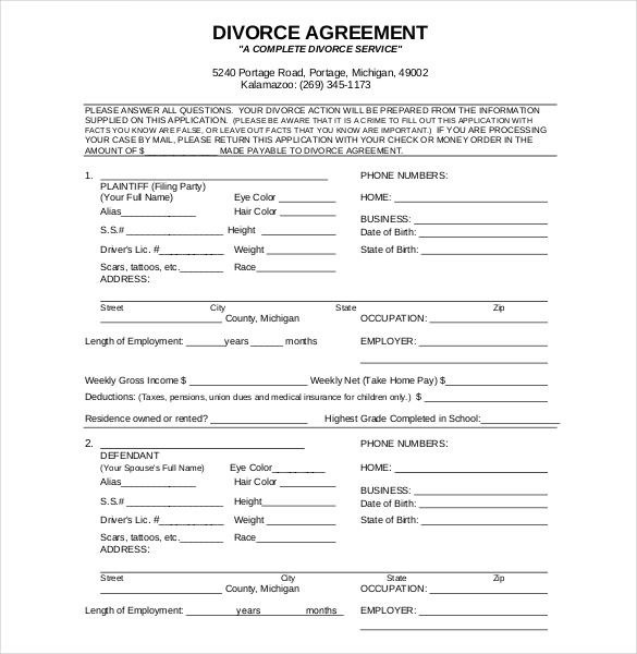 template for divorce agreement 10 divorce agreement templates free 