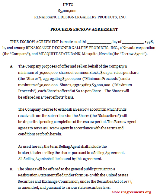 escrow account agreement template best photos of sample escrow 