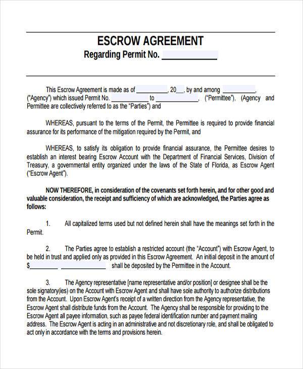 escrow account agreement template escrow account agreement 