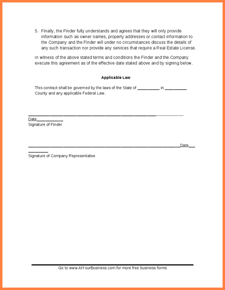 finders fee agreement template free download finder fee agreement 
