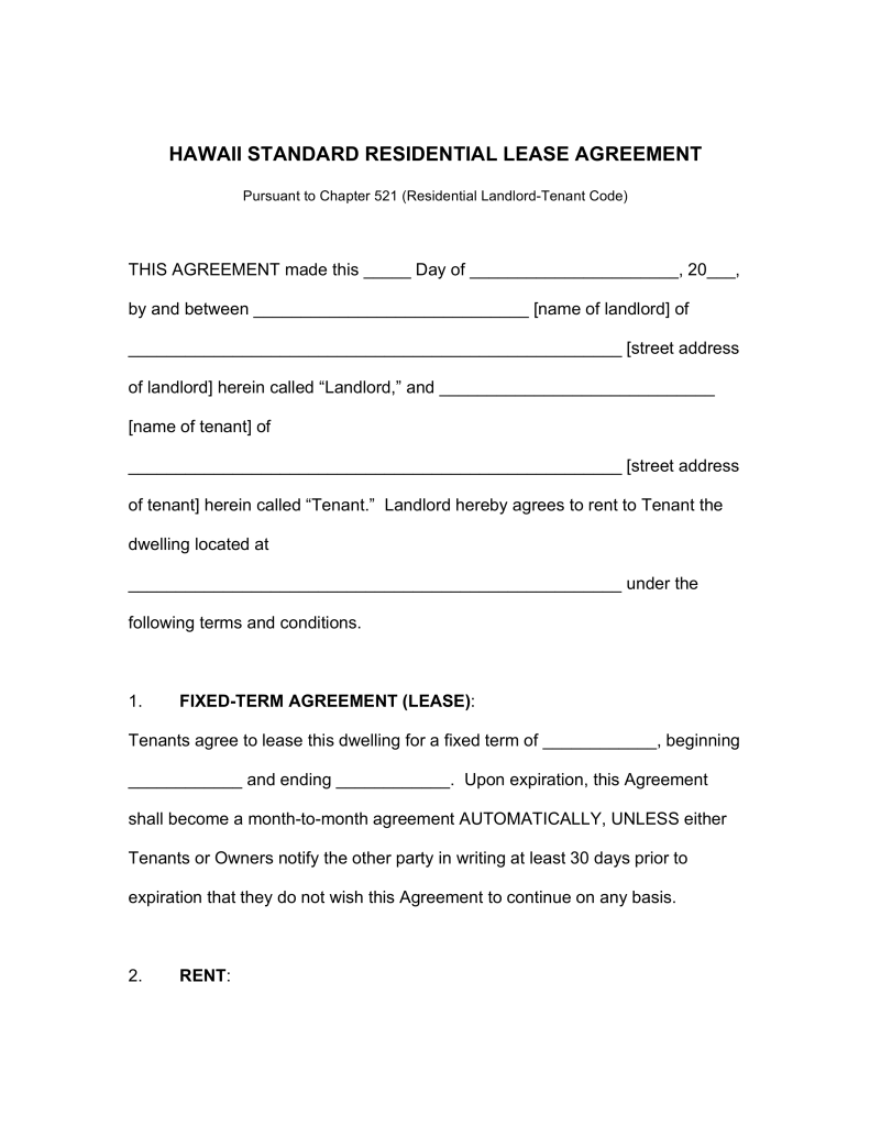 Free Hawaii Rental Lease Agreements | Residential & Commercial 