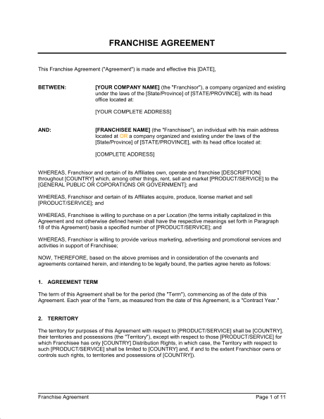 Franchise Agreement Template & Sample Form | Biztree.com