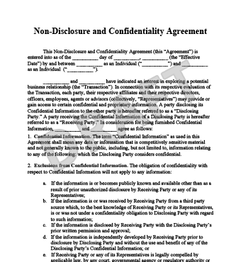 free non disclosure agreement template non disclosure 