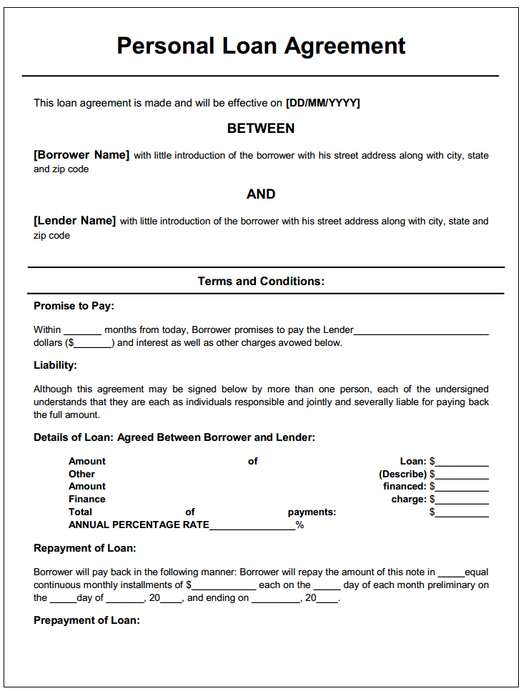 loan repayment agreement template free free printable personal 