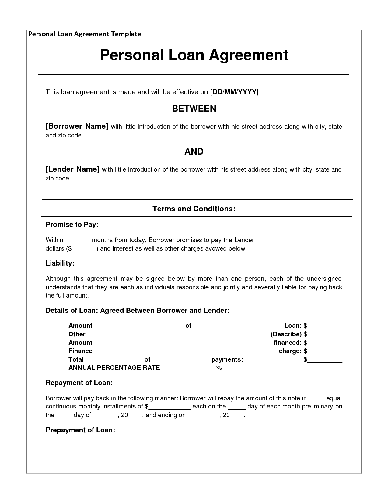 free loan contract template
