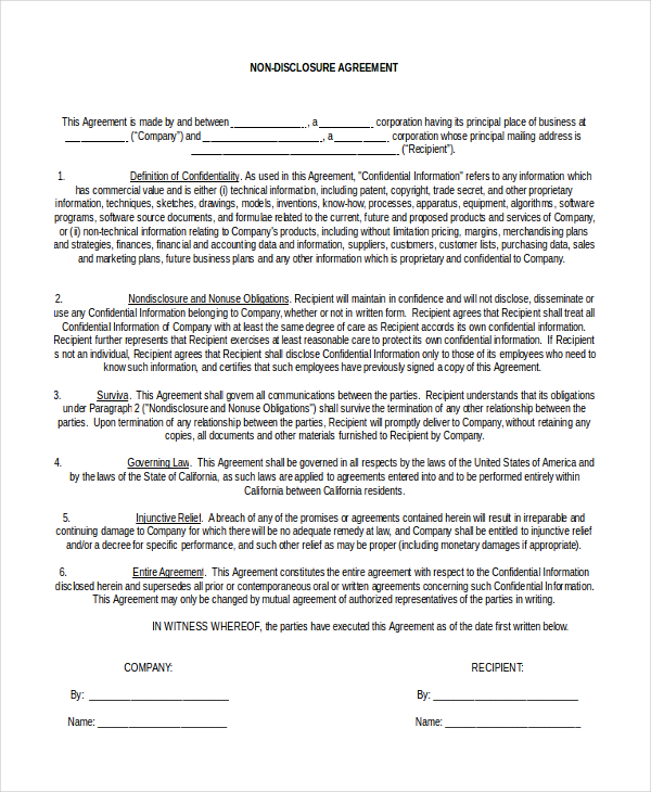 Free Non Disclosure Agreement Form – 10+ Free Word, PDF Documents 