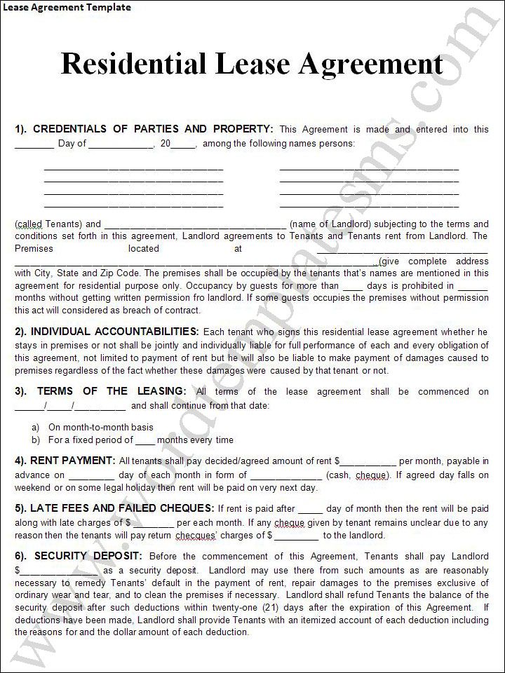 free online lease agreement template printable sample rental lease 