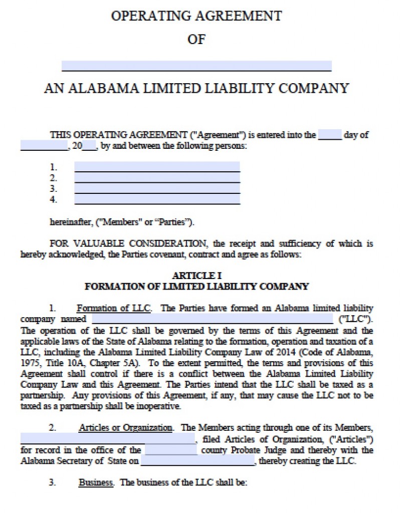 Free Alabama LLC Operating Agreement Template | PDF | Word |