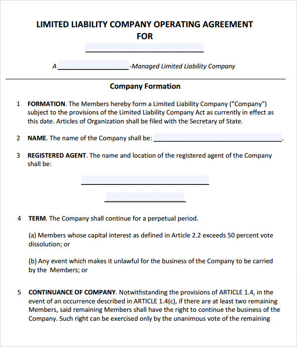 operating agreement template for llc llc partnership agreement 