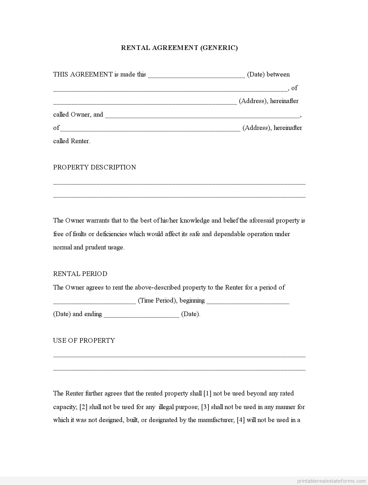 printable basic lease agreement form – down town ken more