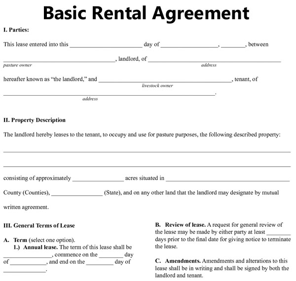 free printable rental agreement template basic lease agreement 