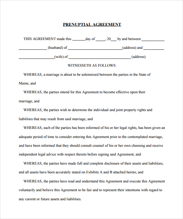 prenuptial agreement template free free printable prenuptial 