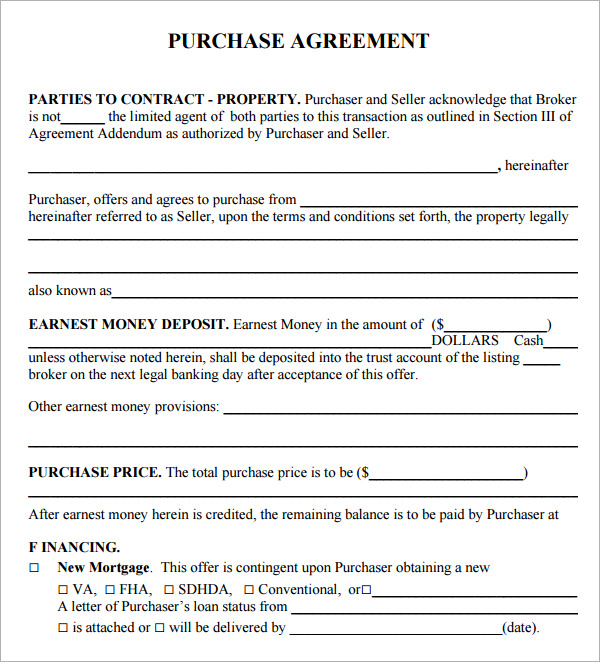 Real Estate Purchase Agreement Free Download, Create, Edit 