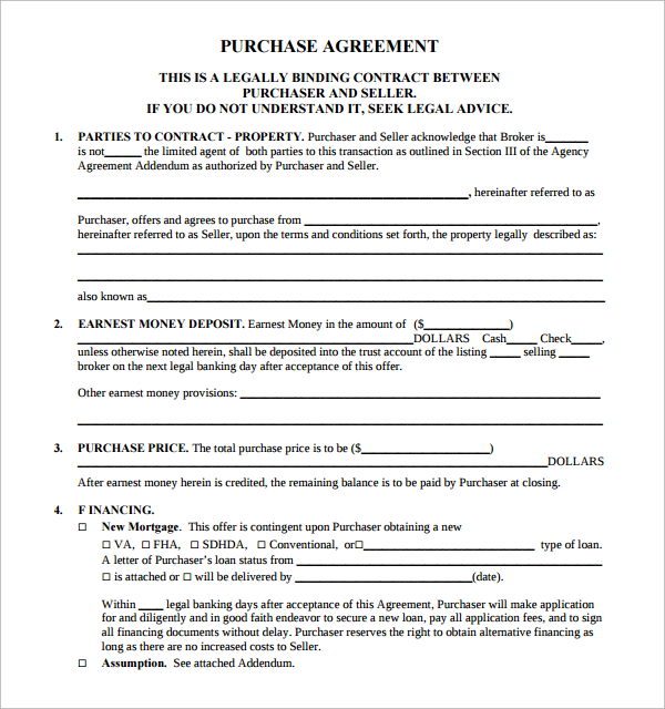 real estate agreement template purchase agreement contract 