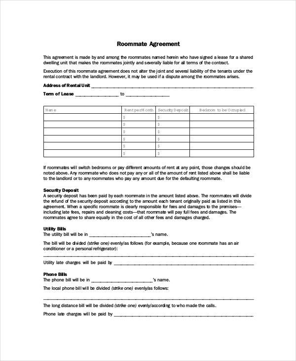 roommate agreement template free roommate agreement 12 free pdf 