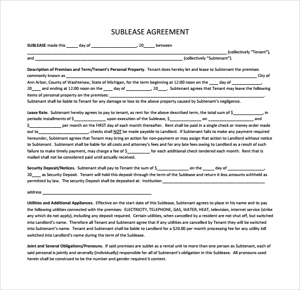 sublease agreement template free free sublease agreement template 