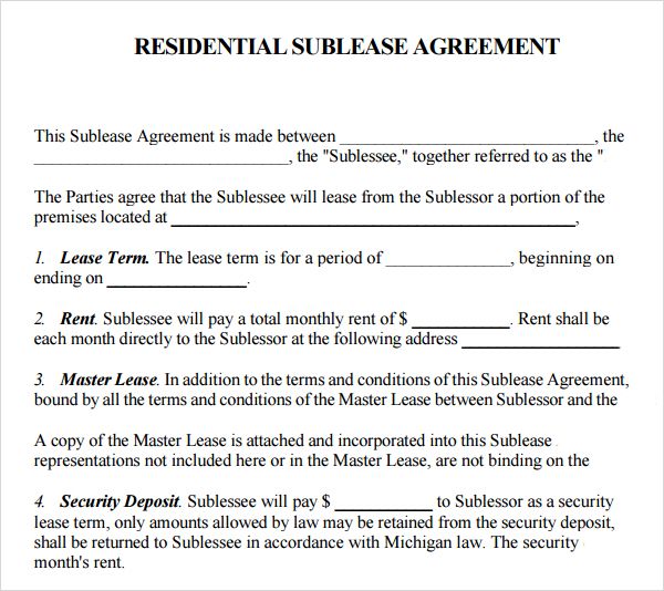 sublease agreement template free printable sample sublease 