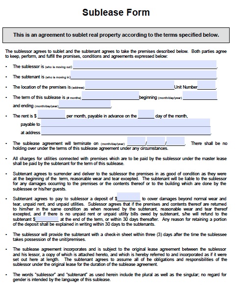 sublease agreement template free residential sublease agreement 