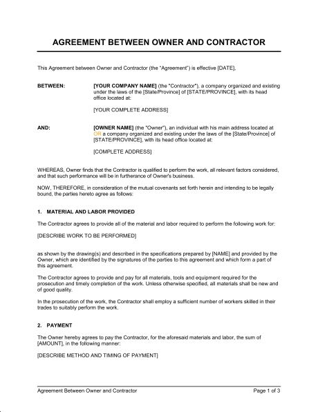 general agreement template general contractor contract template 