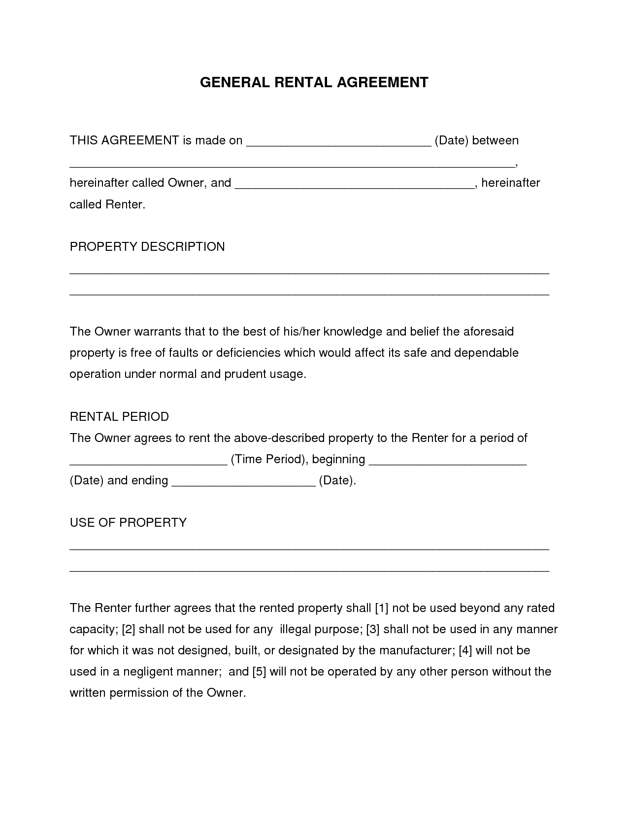 General Rental Agreement template sample Designed by bighug 