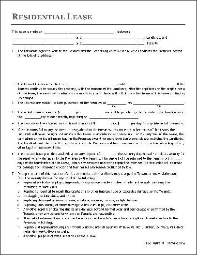 Printable Sample Lease Agreement Form | Real Estate Forms Word 